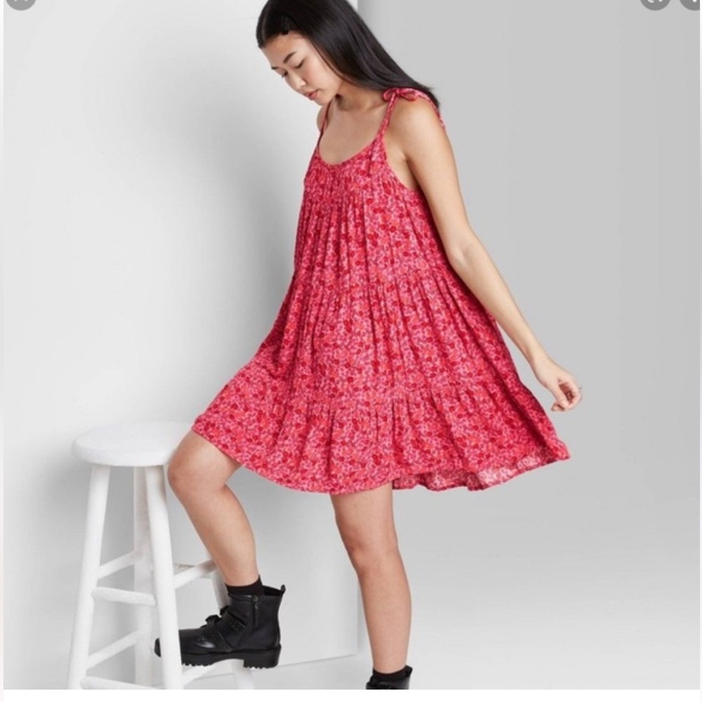 Floral Pink Tie Shoulder Babydoll Dress